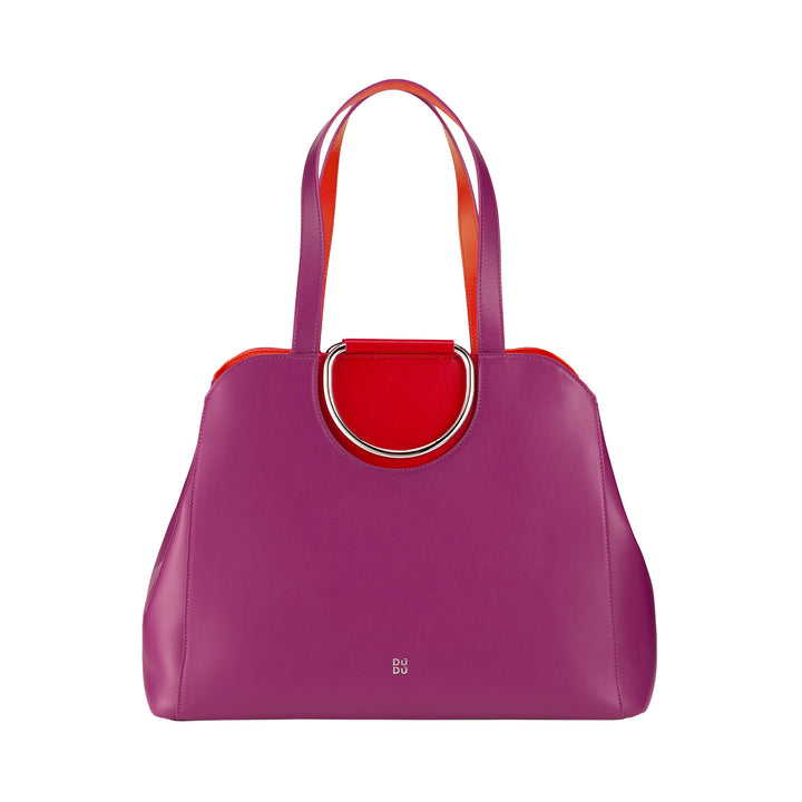 DUDU Women's Large Shopper Bag Made in Italy Colored Leather, Handbag, Shoulder Bagage, with Double Handles and Handles