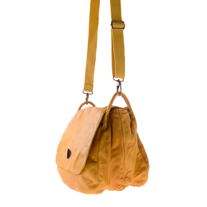 Large washed shoulder bag of leather dyed in garment with flap DUDU