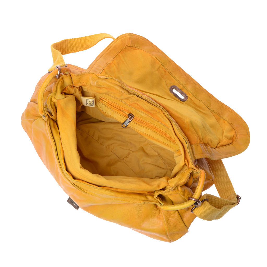 Large washed shoulder bag of leather dyed in garment with flap DUDU