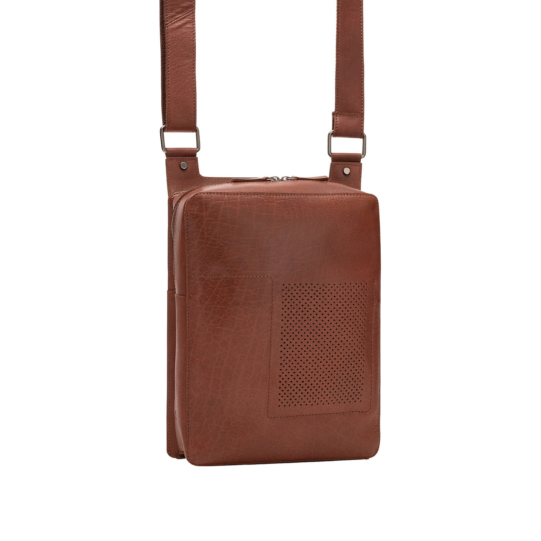 DUDU Men's Leather Crossbody Bag Messenger Bag in Buffalo for Tablet with Zip Zip
