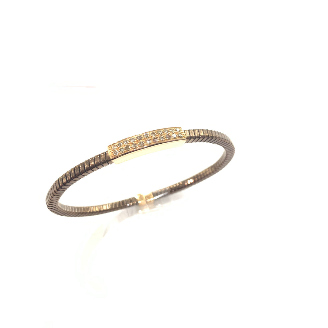 Lenti bracciale a manetta Rettangolo oro rosa 18kt acciaio finitura PVD marrone diamanti 0183BR