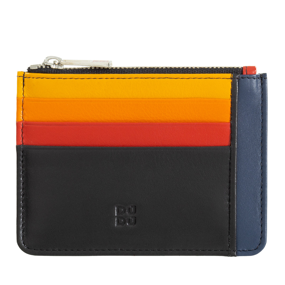 DuDu Porte-cartes de crédit en cuir véritable coloré portefeuille avec fermeture à glissière