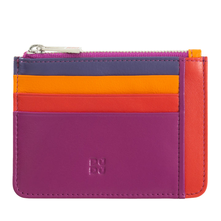 DuDu Porte-cartes de crédit en cuir véritable coloré portefeuille avec fermeture à glissière