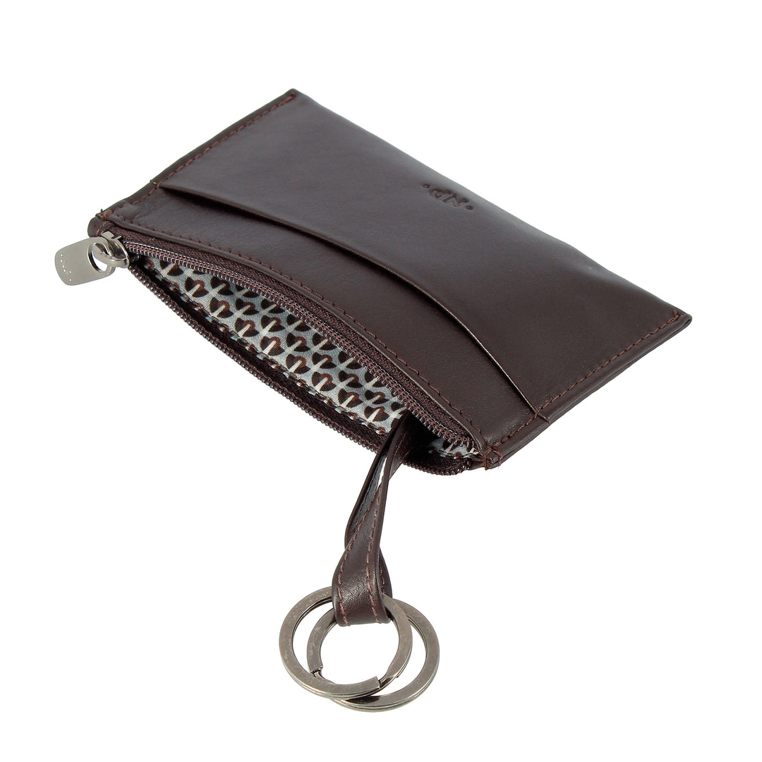 Porte-clés et porte-monnaie en cuir véritable Nappa sachets Sacoche avec fermeture à glissière et 2 anneaux pour clés