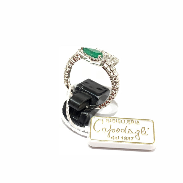 Capodagli anello Fantasia Serpente oro bianco 18kt diamanti e smeraldo - Gioielleria Capodagli