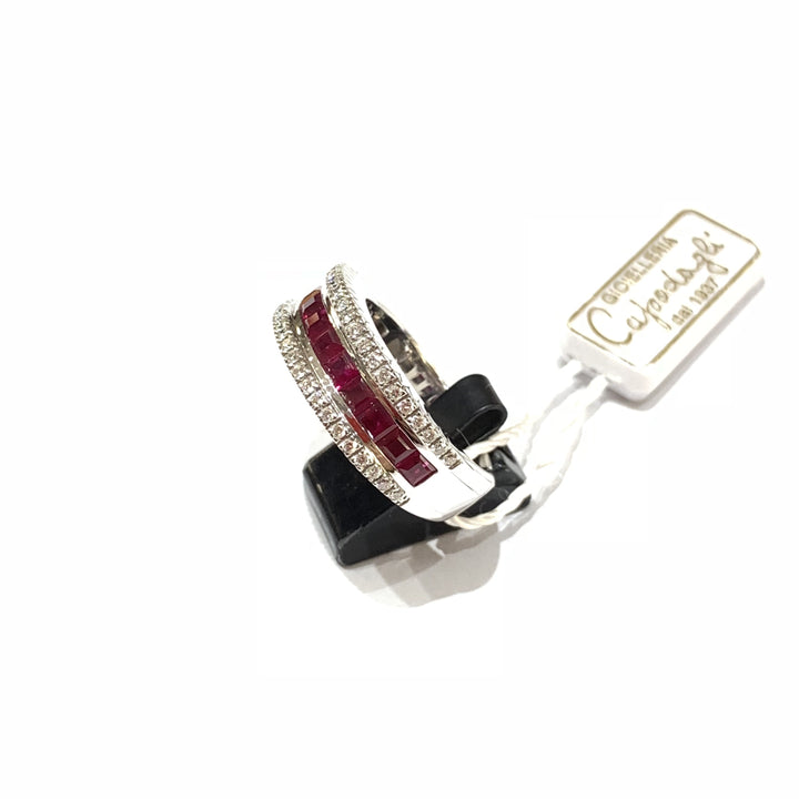 Capodagli anello oro bianco18kt Rubini carré 2,09ct e diamanti - Gioielleria Capodagli