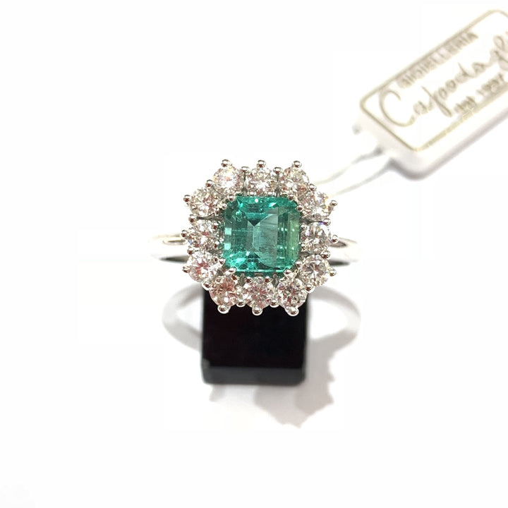 Capodagli anello oro bianco 18kt Smeraldo e diamanti - Gioielleria Capodagli