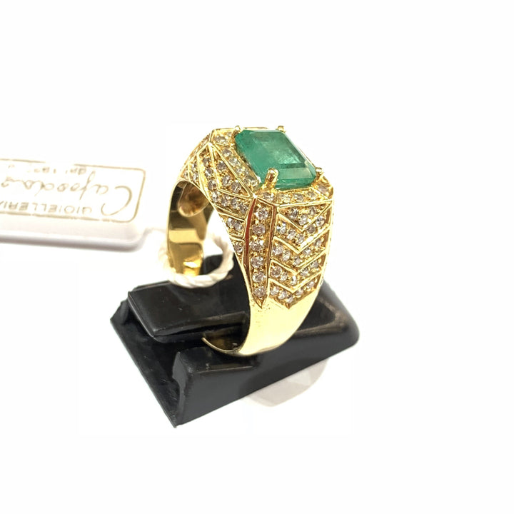 Capodagli anello Fantasia Vintage Retro oro giallo 18kt Smeraldo e Diamanti - Gioielleria Capodagli