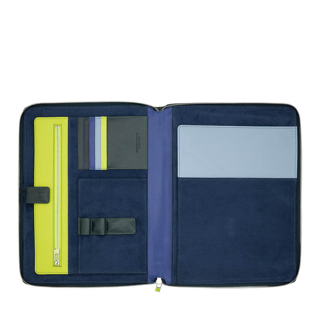 DUDU Document Holder A4 with Zip Leather Nappa Organizer Zipped Lock Holder with Tablet Accommodation