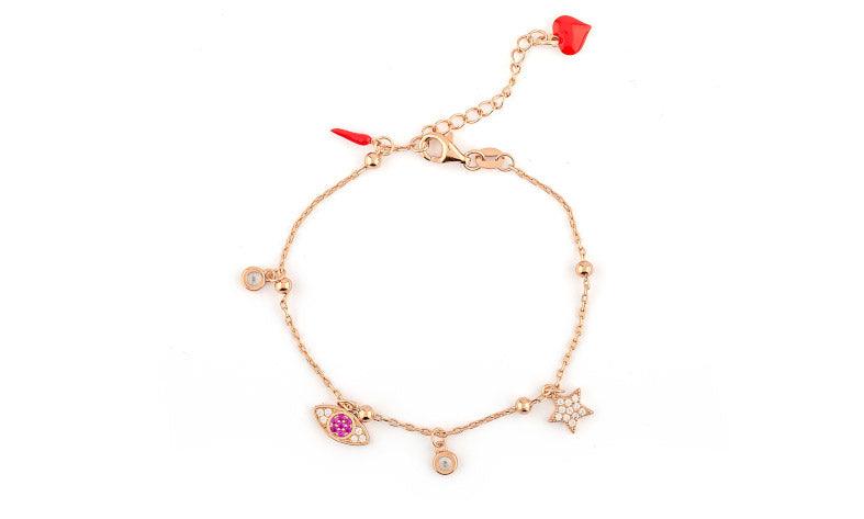 Cuori Milano bracciale charms Rose Rosso Rubino Navigli Collection argento 925 finitura PVD oro rosa 24849813 - Capodagli 1937