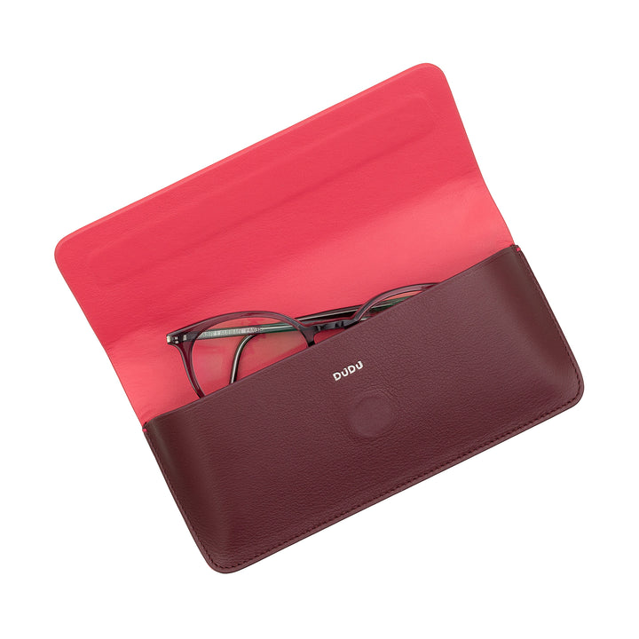 DUDU Eyeglasses Case and Sunglasses in Soft Genuine Leather with Magnetic Closure, Colored Eyeglasses Case