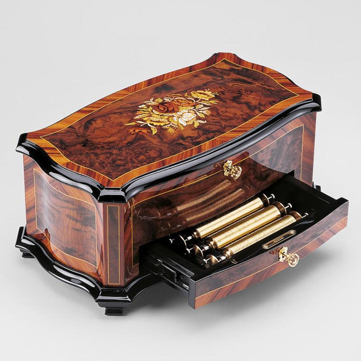 Reuge Music carillon scatola musicale Dolce Vita in radica di noce con intarsio floreale AXA.72.8256.003 - Gioielleria Capodagli