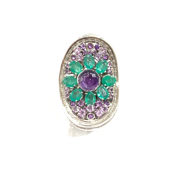 Capodagli anello sella oro bianco 18kt diamanti smeraldi ametiste 0075A - Capodagli 1937
