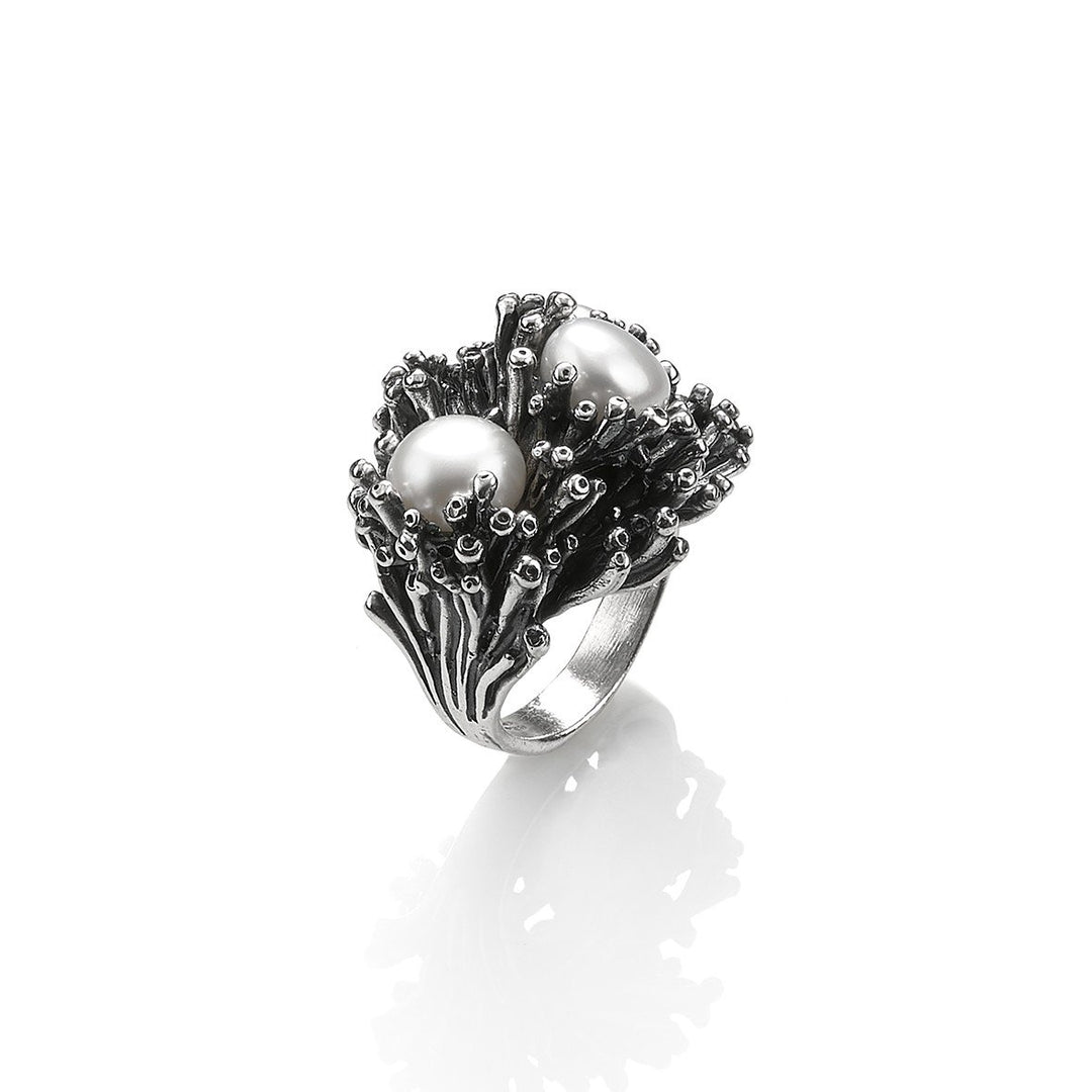 Giovanni Raspini anello Anemone grande argento e perle misura 16 IT 10562/16 - Gioielleria Capodagli