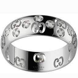 Gucci anello Icon Bold oro bianco 18kt e brillanti misura 13 246484 J8540 9066 - Gioielleria Capodagli