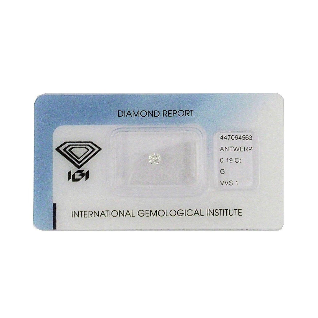 IGI diamante in blister certificato taglio brillante 0,19ct colore G purezza VVS 1 - Capodagli 1937