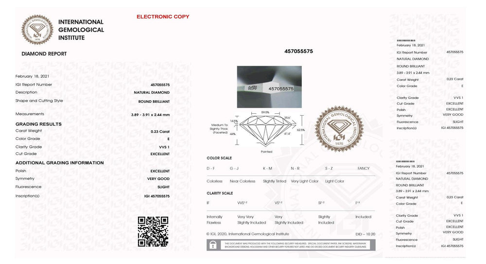 IGI diamante in blister certificato taglio brillante 0,23ct colore E purezza VVS 1 - Capodagli 1937