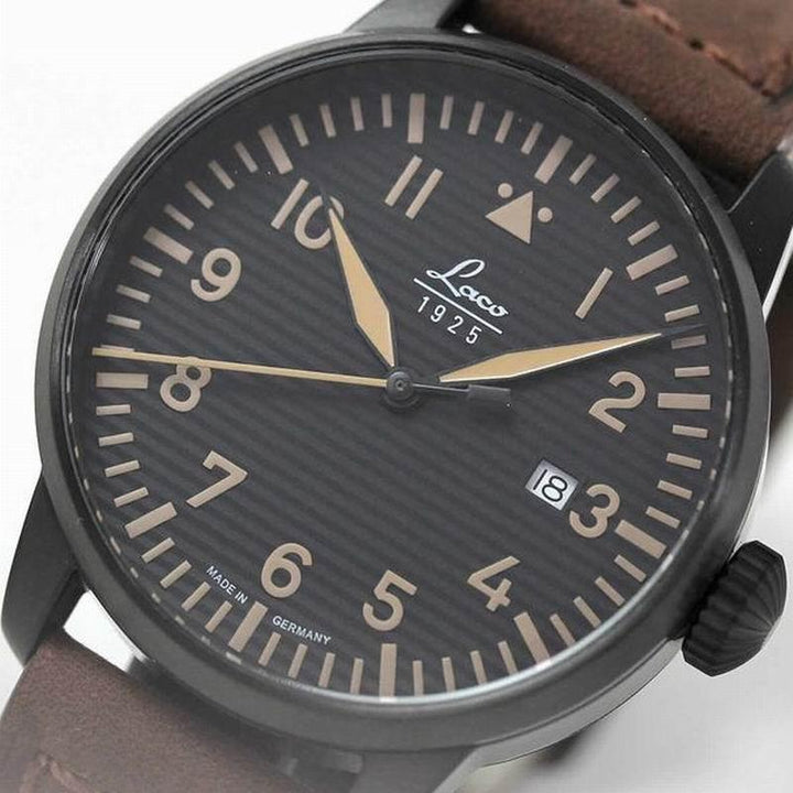 Laco 1925 orologio Pilot Watches special model ST. Gallen 42mm nero quarzo acciaio finitura IP nero 861973 - Gioielleria Capodagli