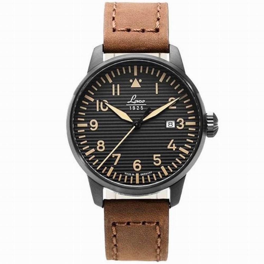 Laco 1925 orologio Pilot Watches special model ST. Gallen 42mm nero quarzo acciaio finitura IP nero 861973 - Gioielleria Capodagli