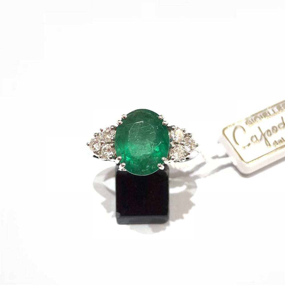 Lenti anello oro bianco 18kt smeraldo 2,71ct e diamanti - Gioielleria Capodagli