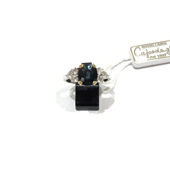 Lenti anello oro bianco 18kt zaffiro 2,10ct e diamanti 0,45ct - Gioielleria Capodagli