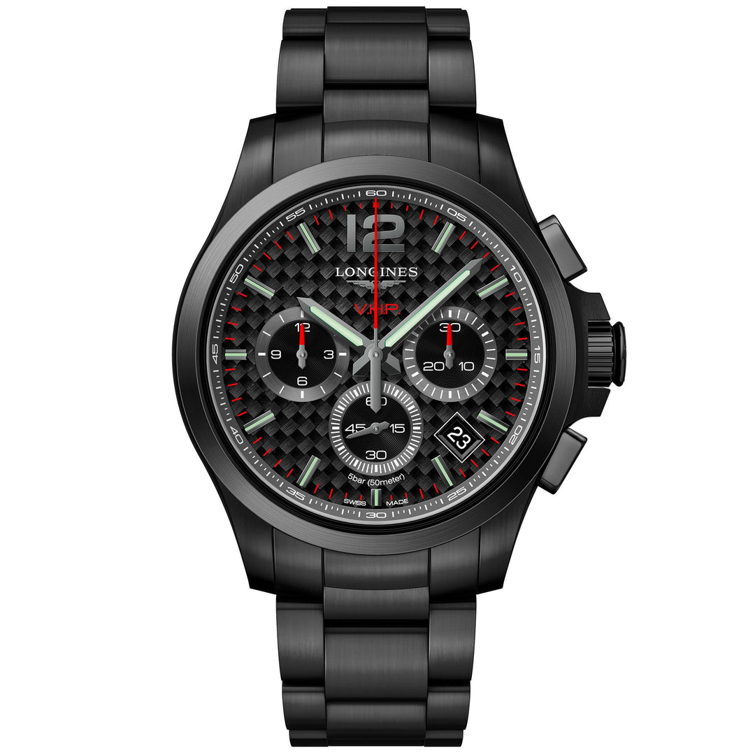 Longines orologio Conquest VHP cronografo 42mm Carbonio nero acciaio finitura PVD nero quarzo L3.717.2.66.6 - Gioielleria Capodagli