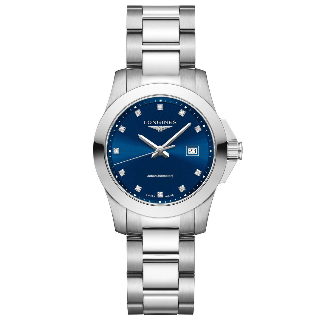 Longines orologio Conquest 29,5mm blu diamanti acciaio quarzo L3.376.4.97.6 - Gioielleria Capodagli