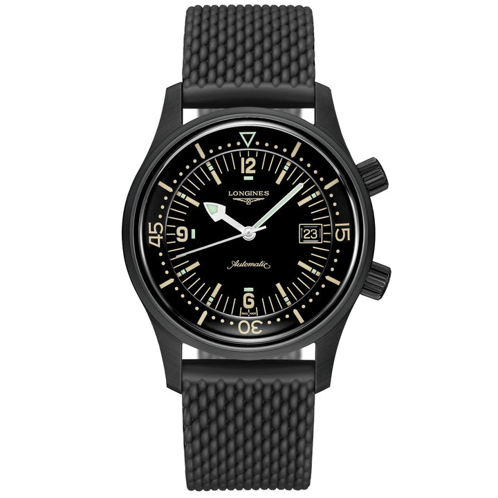 Longines orologio The Longines Legend Diver Watch 42mm nero automatico acciaio finitura PVD nero L3.774.2.50.9 - Gioielleria Capodagli