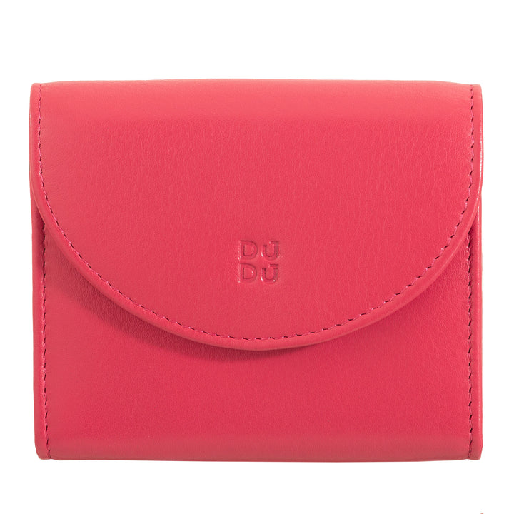 DUDU Mini Women's Slim Genuine Leather Wallet with Zip Coins, Button Closure, Compact Colored Wallets