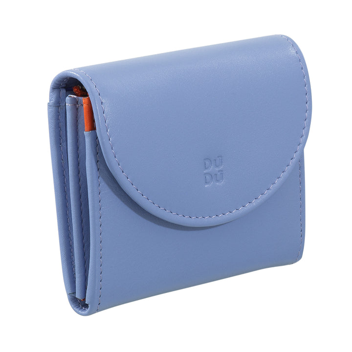DUDU Mini Women's Slim Genuine Leather Wallet with Zip Coins, Button Closure, Compact Colored Wallets