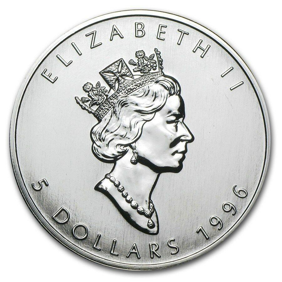 Moneta argento fior di conio 1oz Canada 5 dollars Maple Leaf 1996 - Gioielleria Capodagli