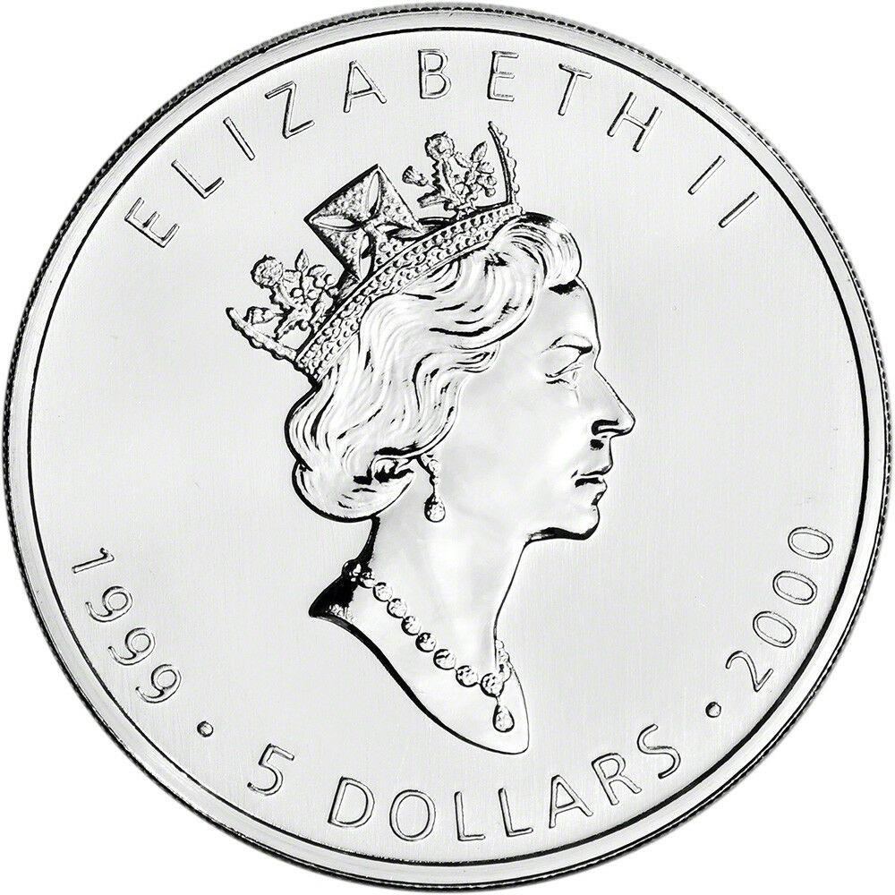 Moneta argento fior di conio 1oz Canada 5 dollars Maple Leaf 1999 2000 - Gioielleria Capodagli