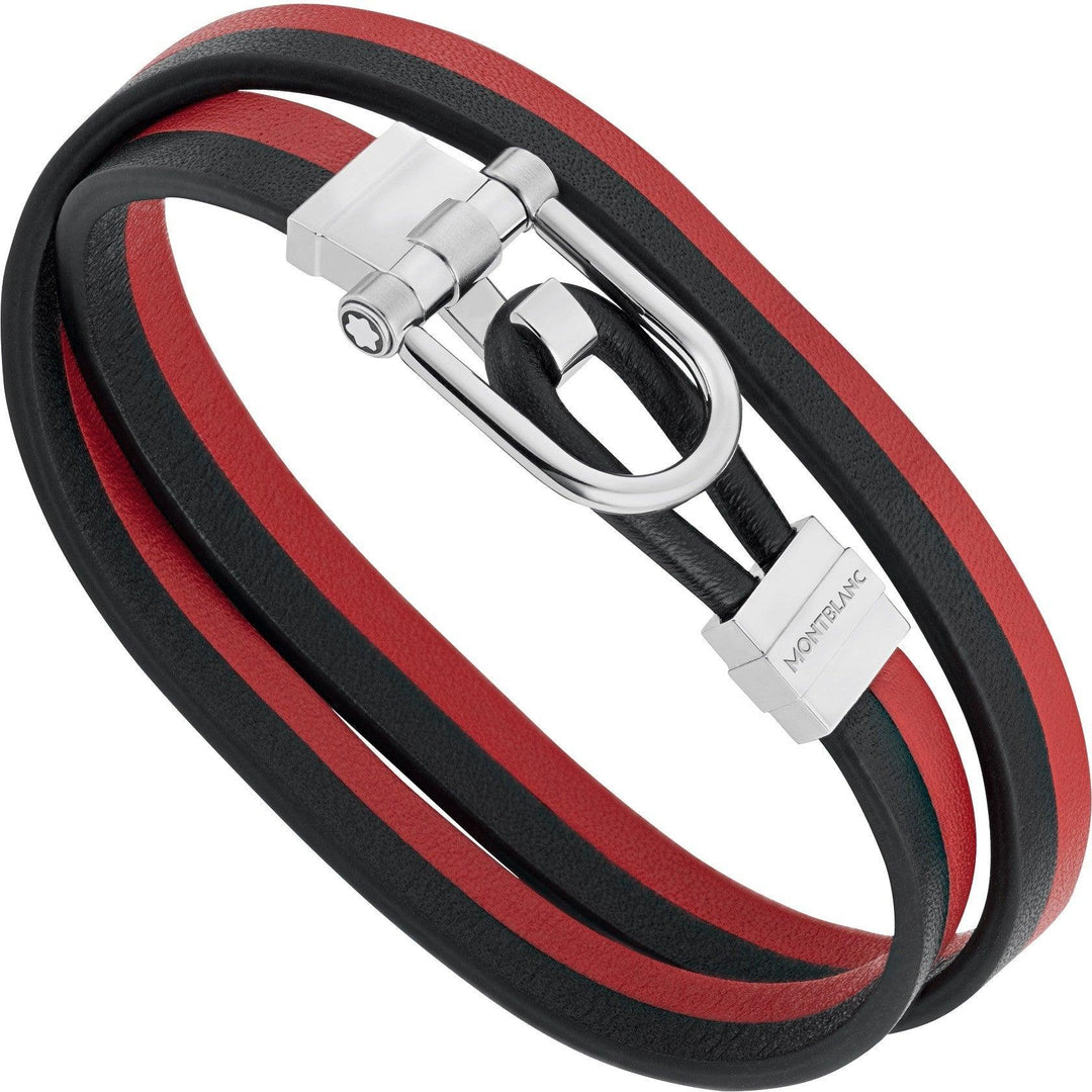 Montblanc bracciale acciaio pelle Urban Spirit nero rosso misura media 11881363 - Gioielleria Capodagli