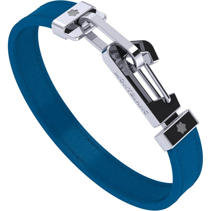 Montblanc bracciale Wrap Me pelle blu e moschettone acciaio misura M 12382363 - Gioielleria Capodagli