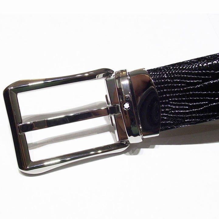 Montblanc cintura Classic Line 30mm fibbia rettangolare stampa lucertola nero 118423 - Gioielleria Capodagli