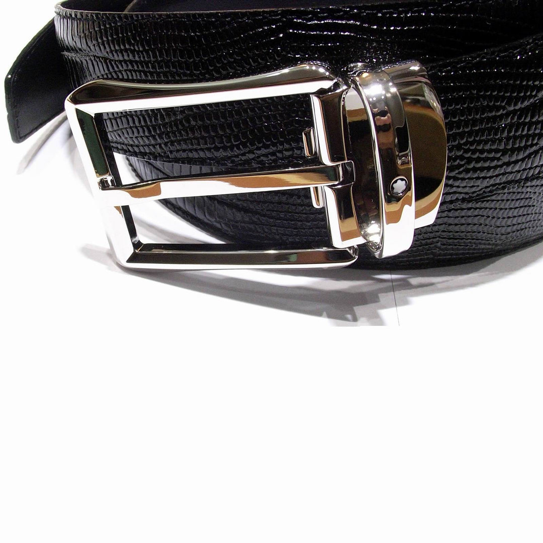 Montblanc cintura Classic Line 30mm fibbia rettangolare stampa lucertola nero 118423 - Gioielleria Capodagli