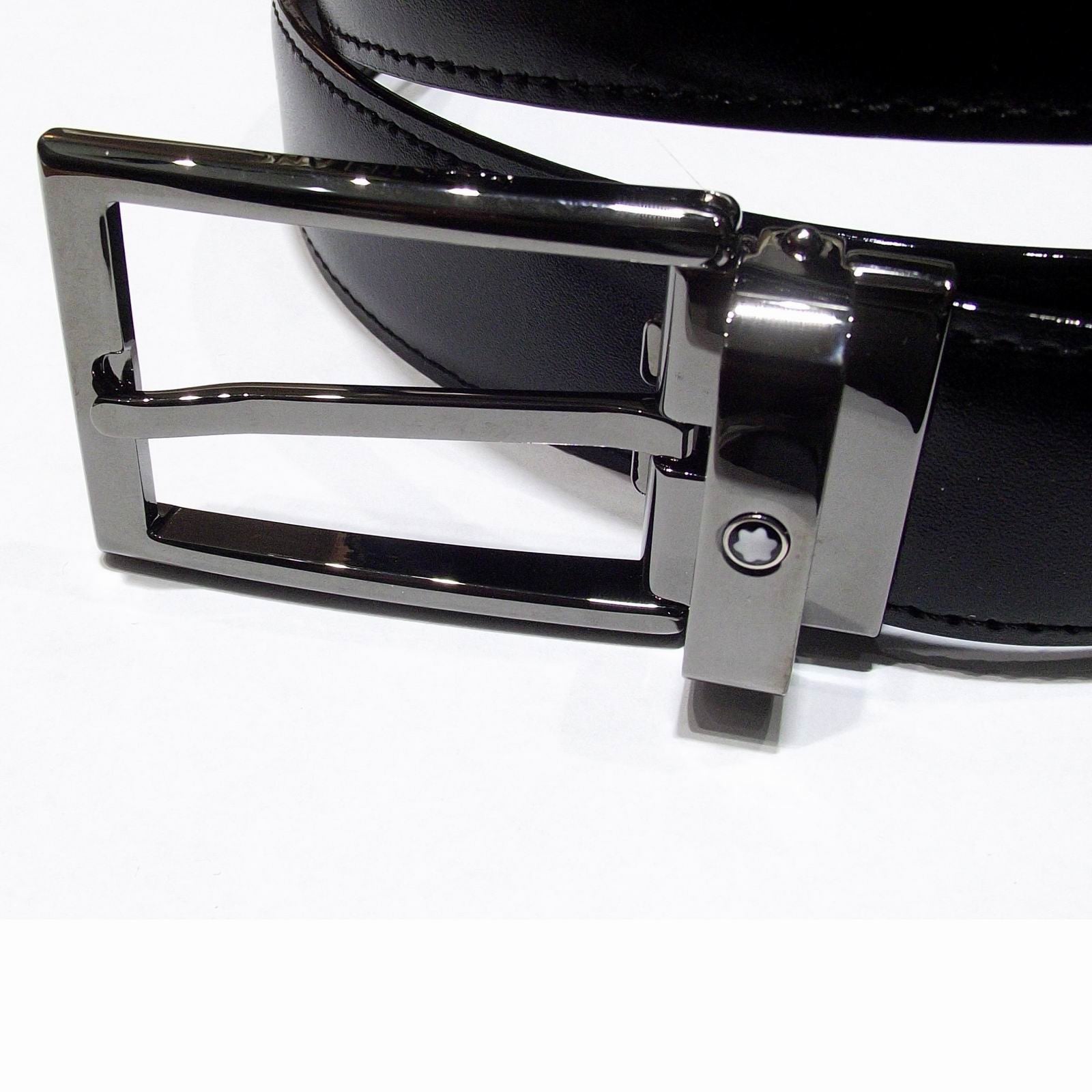 Montblanc cintura regolabile Contemporary Line 30mm fibbia rettangolare rutenio lucido reversibile nero marrone 118433 - Gioielleria Capodagli