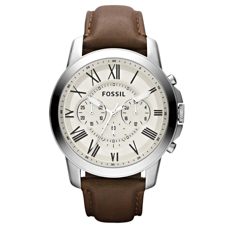 Fossil watch Grant Chrono 44mm cream quartz steel FS4735