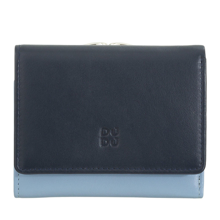 DuDu Cartera pequeña de cuero RFID para mujer con monedero Click Clac Compact 8 Cartera de tarjetas