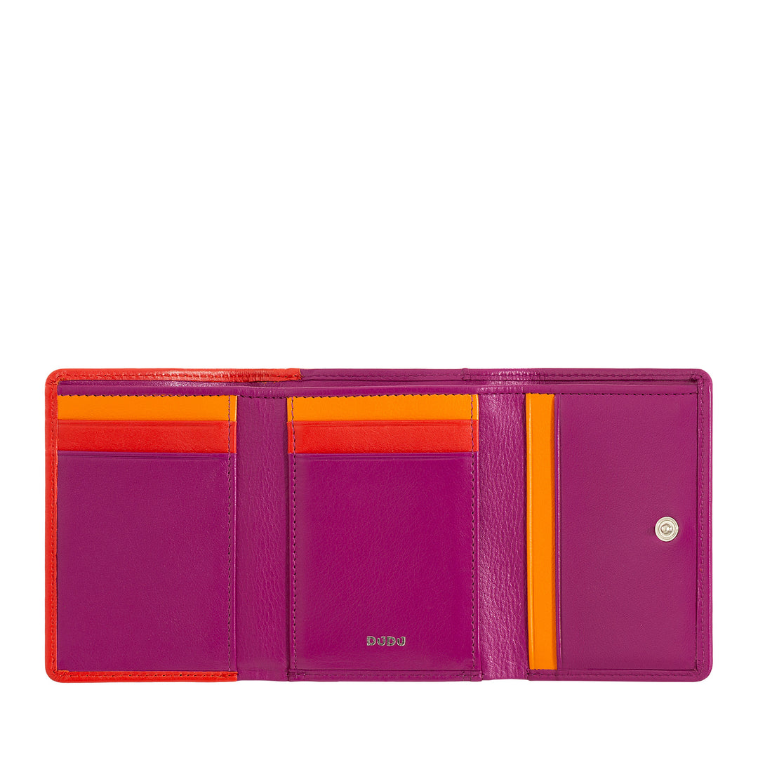 DuDu Portefeuille pour femme en cuir RFID avec porte-monnaie Clic Clac Compact 8 Porte-cartes