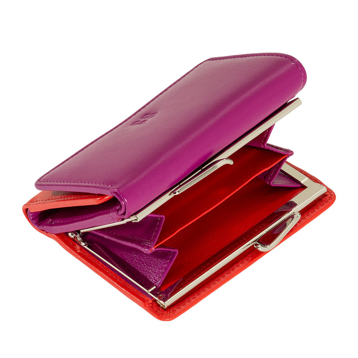 DuDu Portefeuille pour femme en cuir RFID avec porte-monnaie Clic Clac Compact 8 Porte-cartes