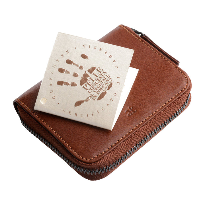 Antica Toscana Porta carte di credito con Cerniera Zip Around a giro in Vera Pelle e 11 Tasche Porta tessere