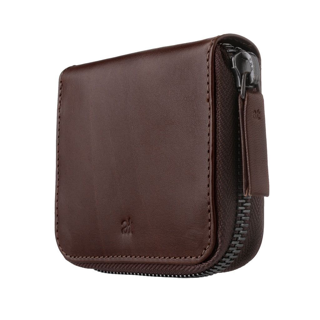 Porte-cartes de crédit avec fermeture à glissière en cuir véritable et 11 poches de porte-cartes