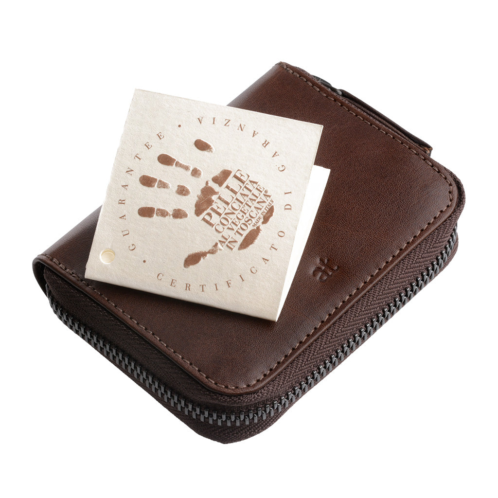 Antigua Toscana Portatarjetas de crédito con cremallera redonda de cuero genuino y 11 bolsillos para tarjetas