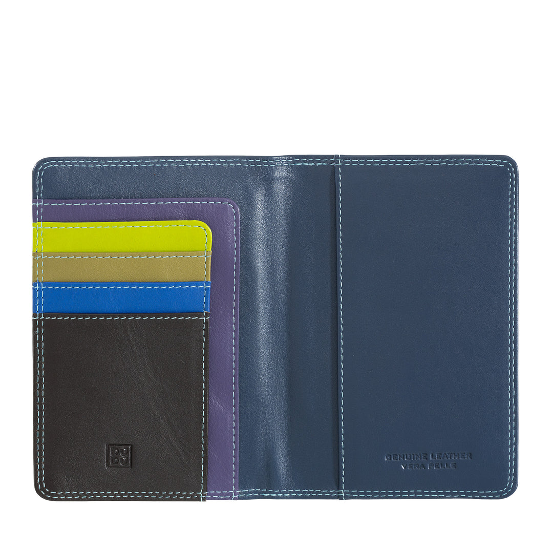 DuDu Porte-passeport en cuir et cartes de crédit RFID multicolores