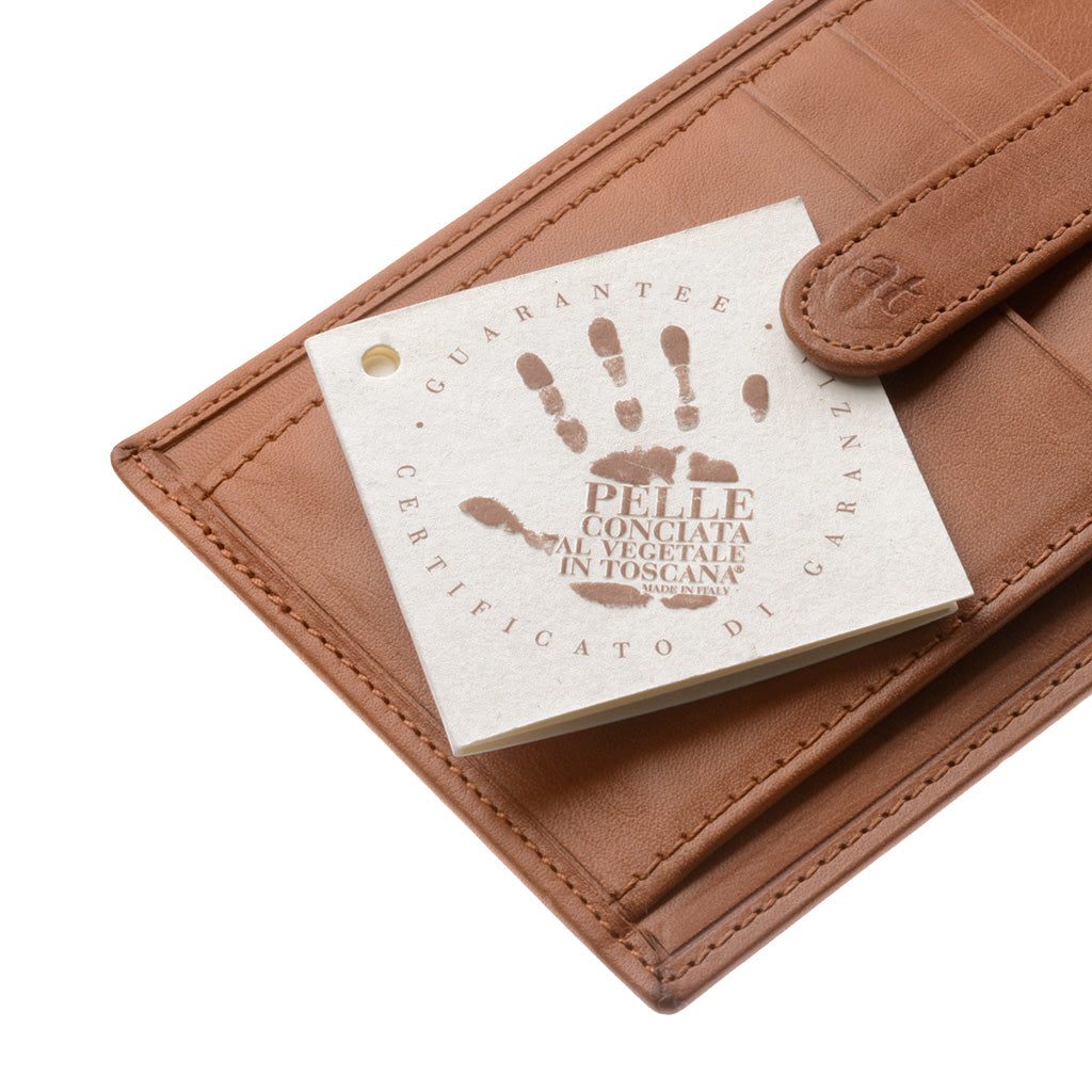 Antique Toscane Porte-cartes de crédit Homme en cuir véritable italien Porte-cartes mince mince avec bouton à clipser