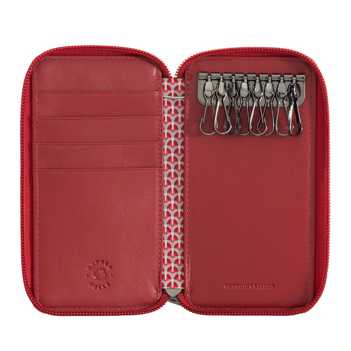 Porte-clés en cuir Nuvola 8 crochets en cuir avec fermeture à glissière 4 poches Porte-cartes de crédit et Zip Around