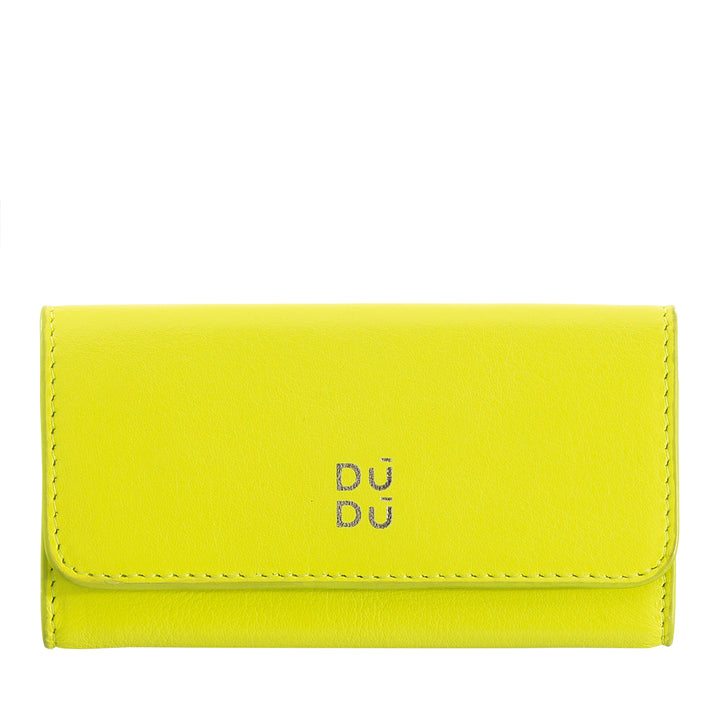 DUDU Keychain Case in Colored Leather with 5 Rings for Car Keys, Minimal Design, with Button