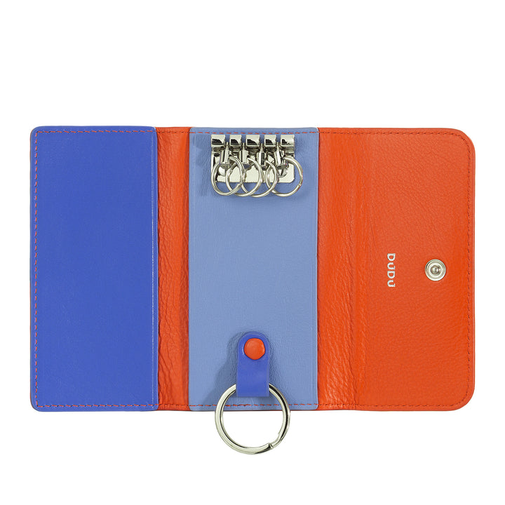 DuDu Porte-clés en cuir coloré avec 5 anneaux pour clés de maison, design minimaliste, avec bouton