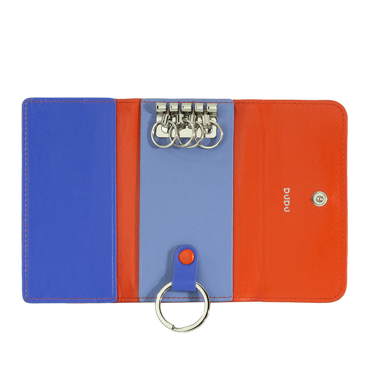 DuDu Porte-clés en cuir coloré avec 5 anneaux pour clés de maison, design minimaliste, avec bouton